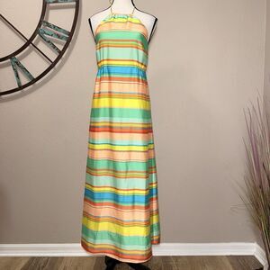 Ann Taylor Petite Maxi Sundress Size 0P NWT Halter Multicolor Striped Lined